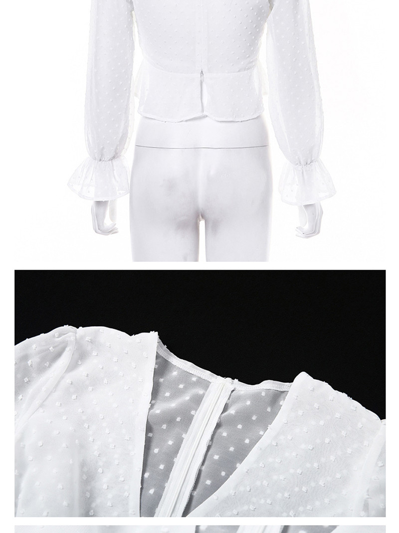 Fashion White V-neck Jacquard Short T-shirt,Tank Tops & Camis