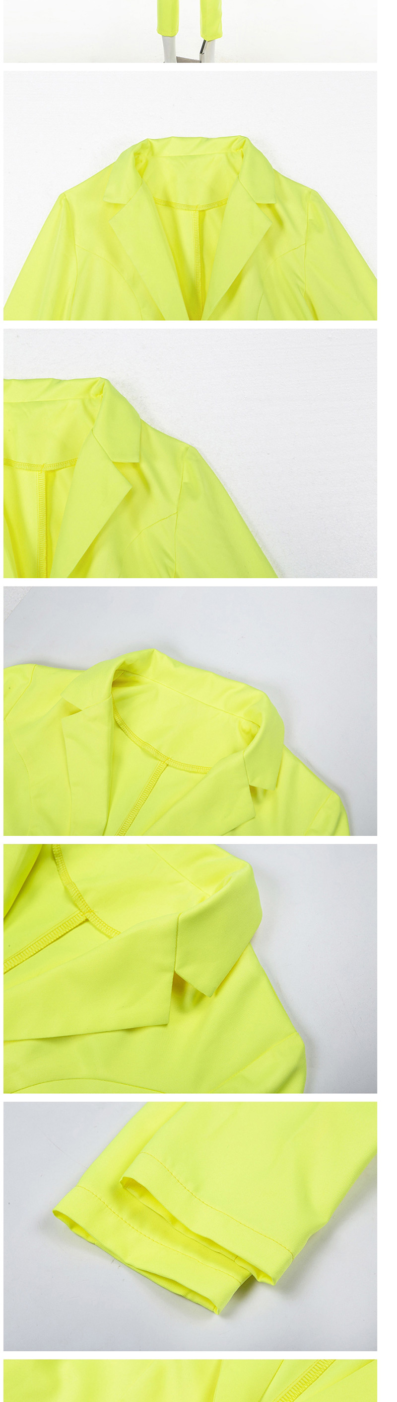Fashion Fluorescent Yellow Belt Short Small Suit Mid-rise Cropped Pants Suit,Coat-Jacket