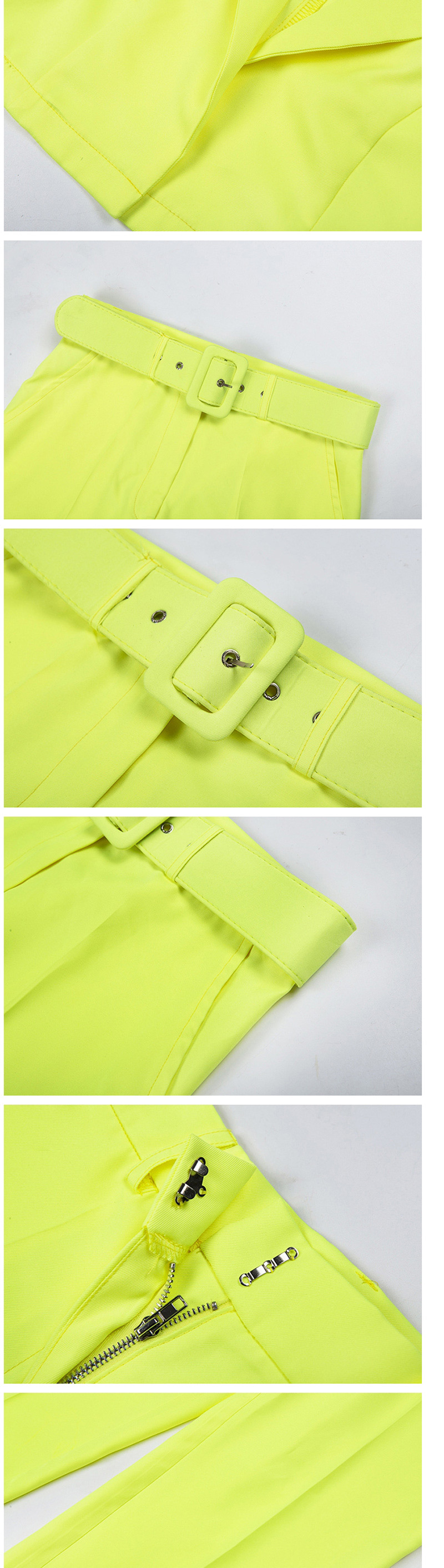 Fashion Fluorescent Yellow Short Small Suit Mid-rise Cropped Pants Suit,Coat-Jacket