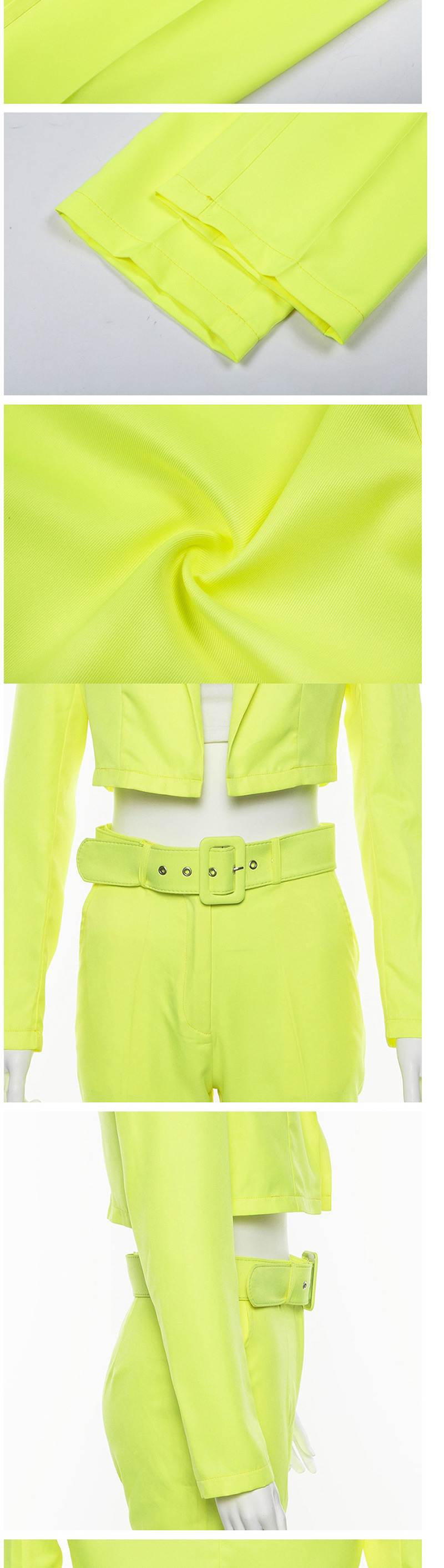 Fashion Fluorescent Yellow Short Small Suit Mid-rise Cropped Pants Suit,Coat-Jacket