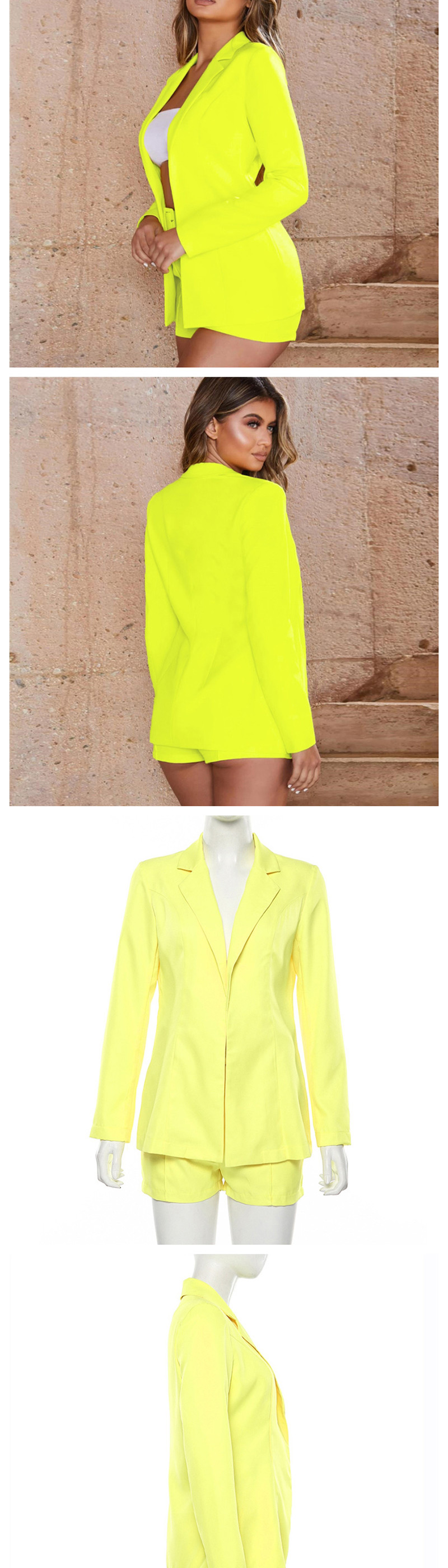 Fashion Yellow Suit High Waist Shorts Suit,Coat-Jacket
