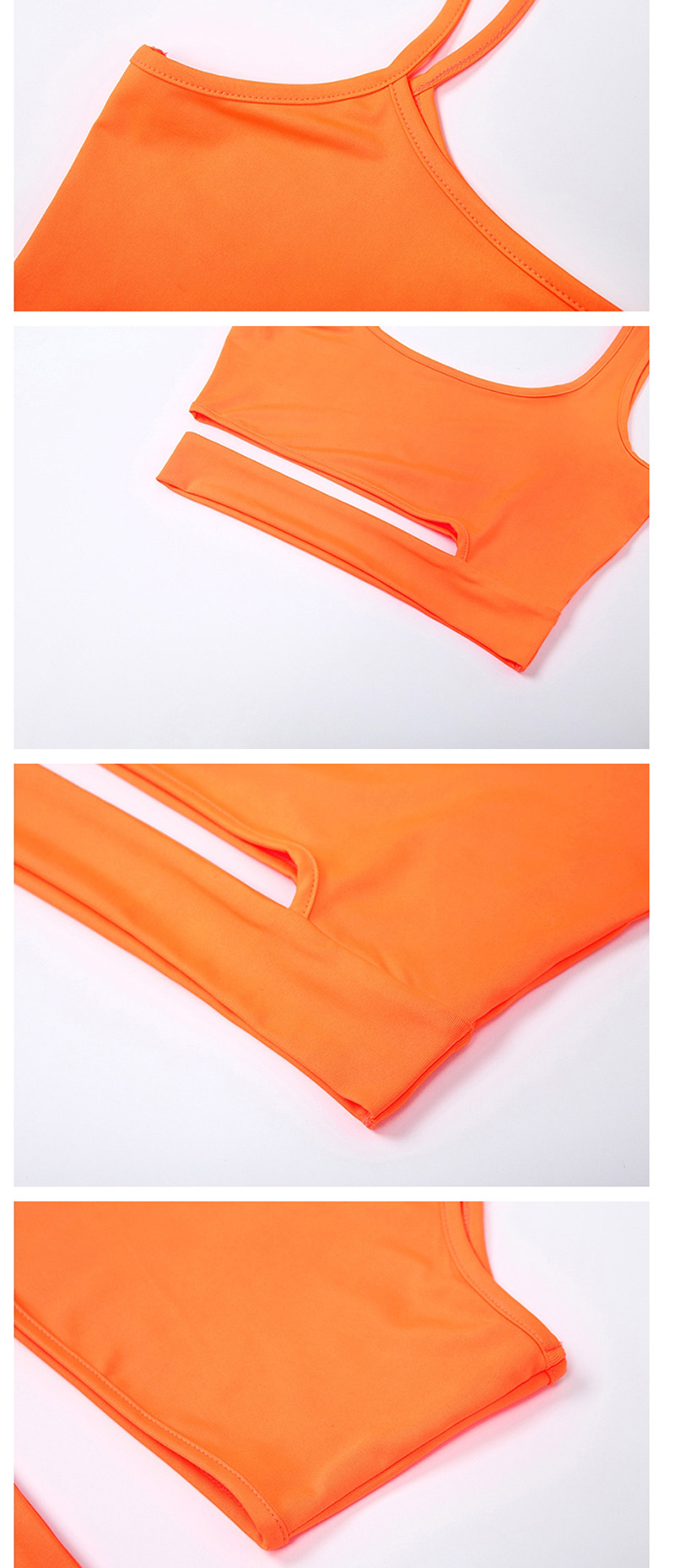 Fashion Orange Sling Round Neck Hollow Short Vest High Waist Skirt Suit,Tank Tops & Camis