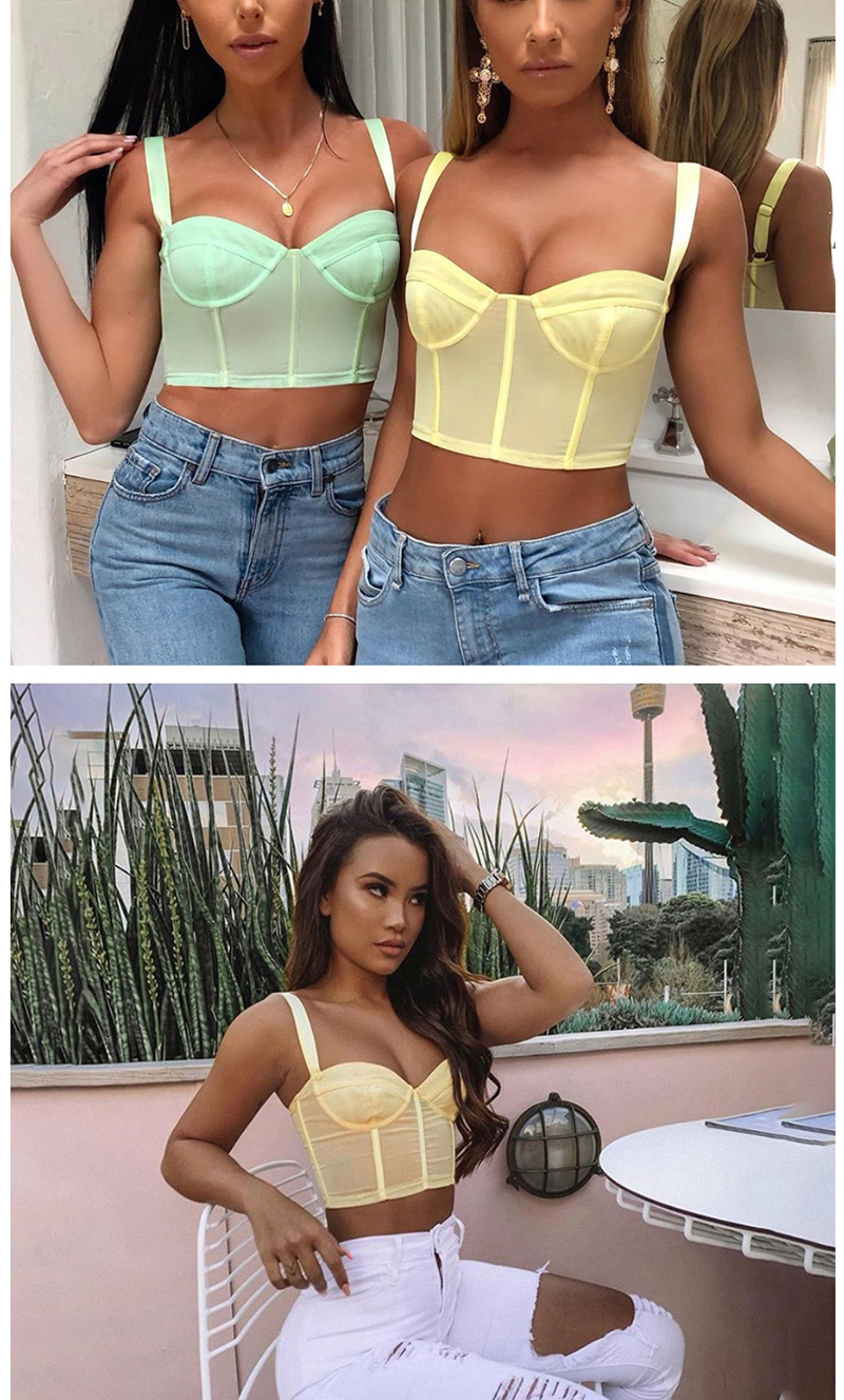 Fashion Green Solid Color Sling Backless Navel Vest,Tank Tops & Camis