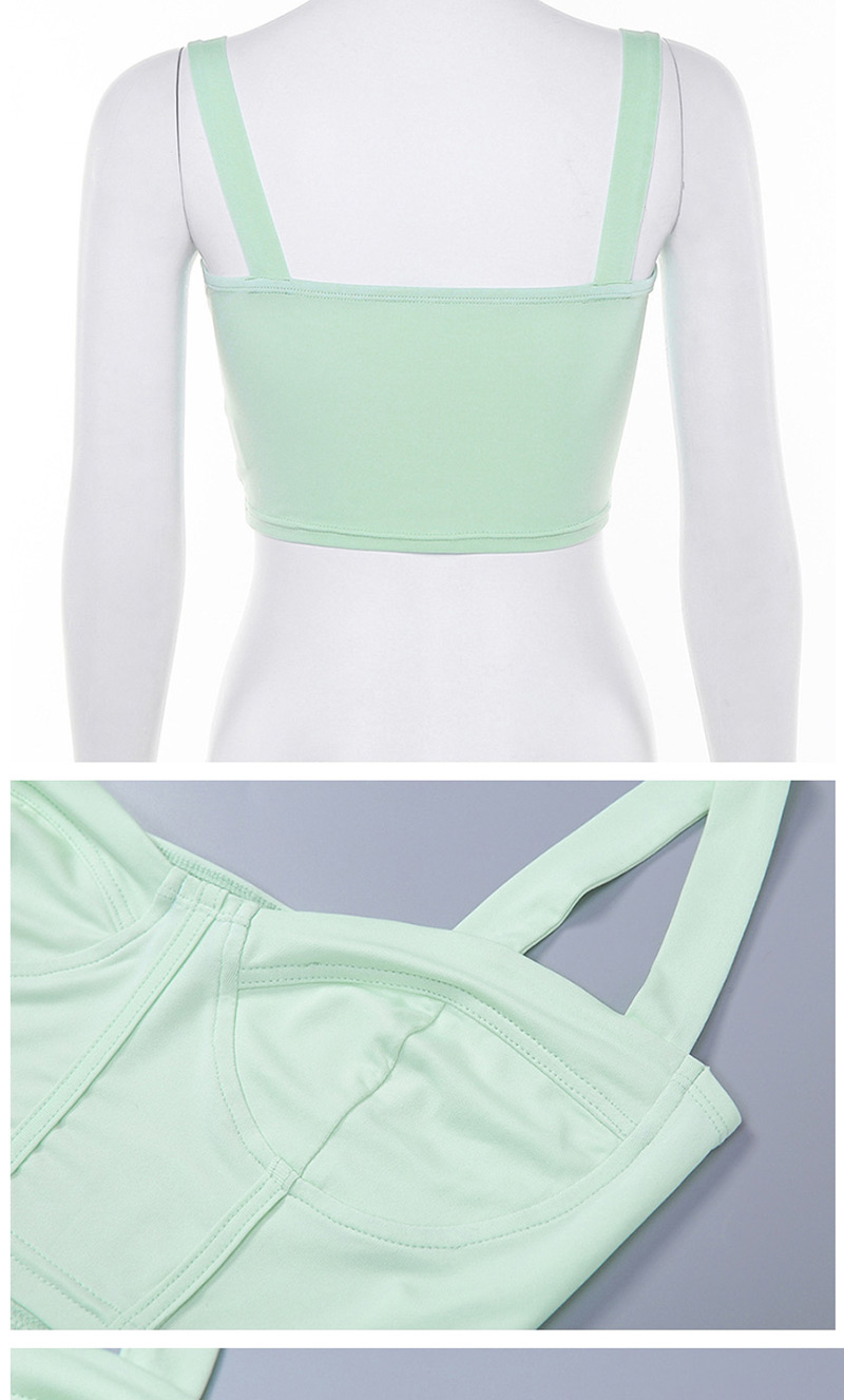 Fashion Green Solid Color Sling Backless Navel Vest,Tank Tops & Camis