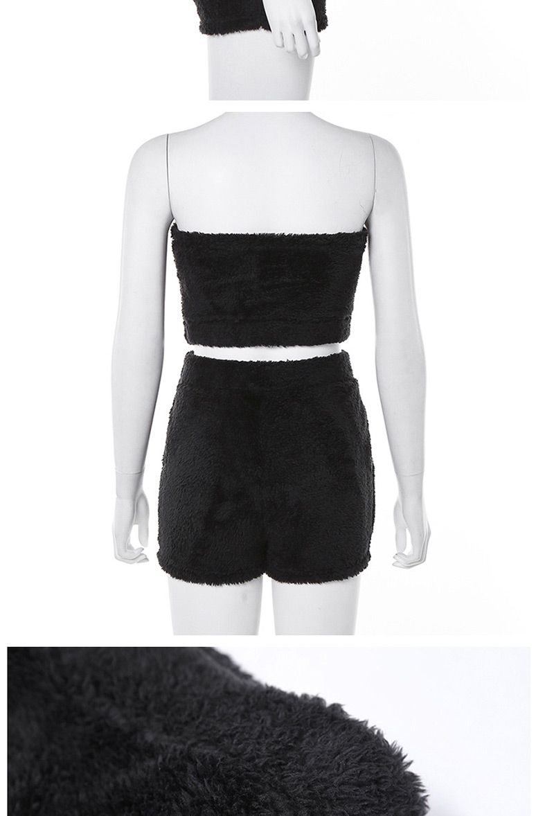 Fashion Black One-shoulder Chest Top High Waist Pocket Shorts Suit,Tank Tops & Camis