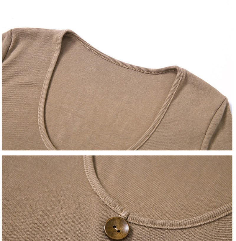 Fashion Brown Round Neck Single-breasted Navel T-shirt,Tank Tops & Camis