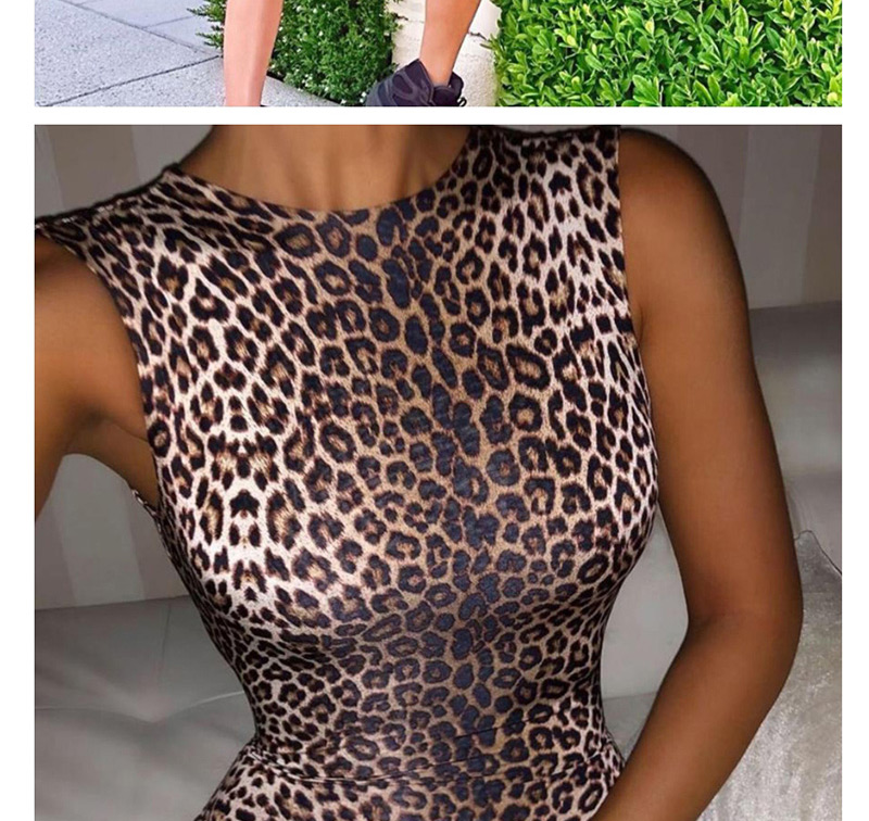 Fashion Leopard Quarter Round Collar Leopard Jumpsuit,Pants