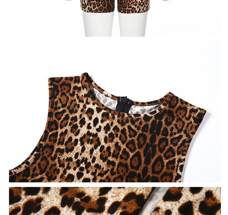Fashion Leopard Quarter Round Collar Leopard Jumpsuit,Pants