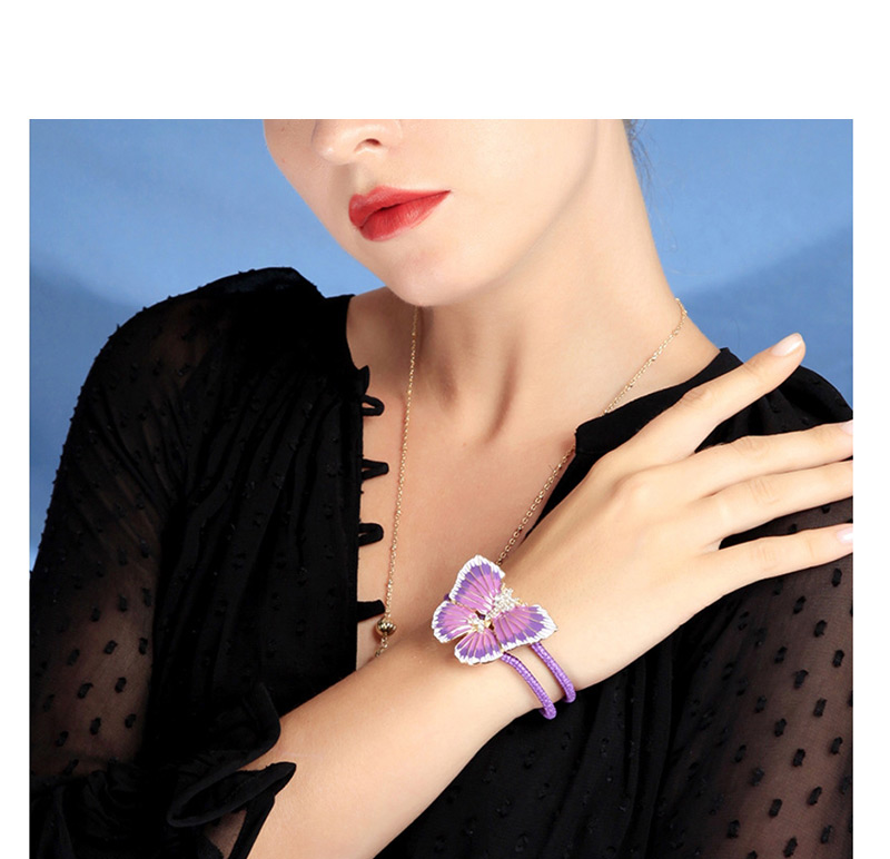 Fashion Red Drop Glaze Crystal With Diamond Double-layer Wool Butterfly Bracelet,Fashion Bangles