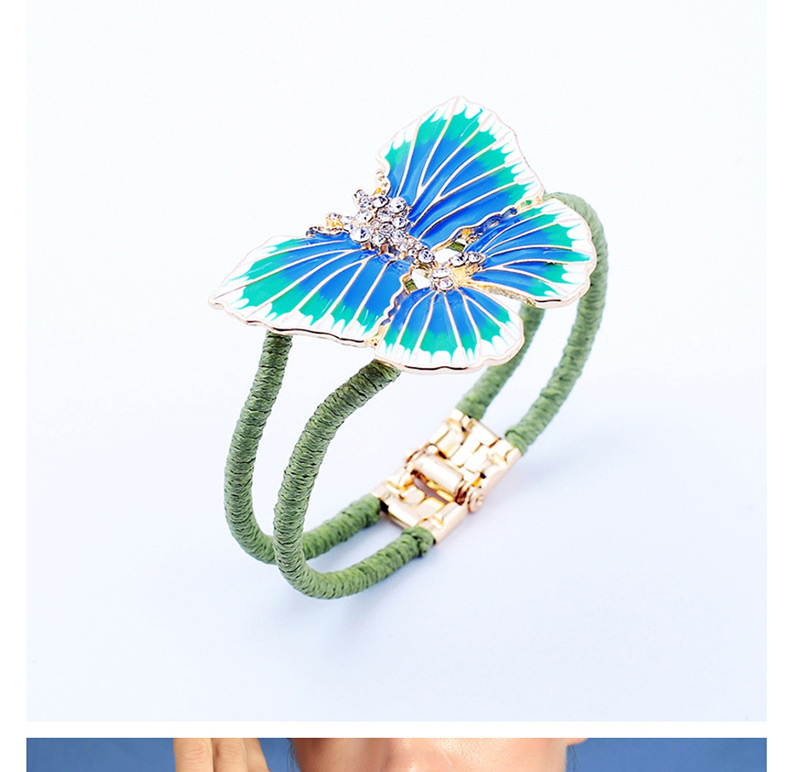 Fashion Blue Drop Glaze Crystal With Diamond Double-layer Wool Butterfly Bracelet,Fashion Bangles