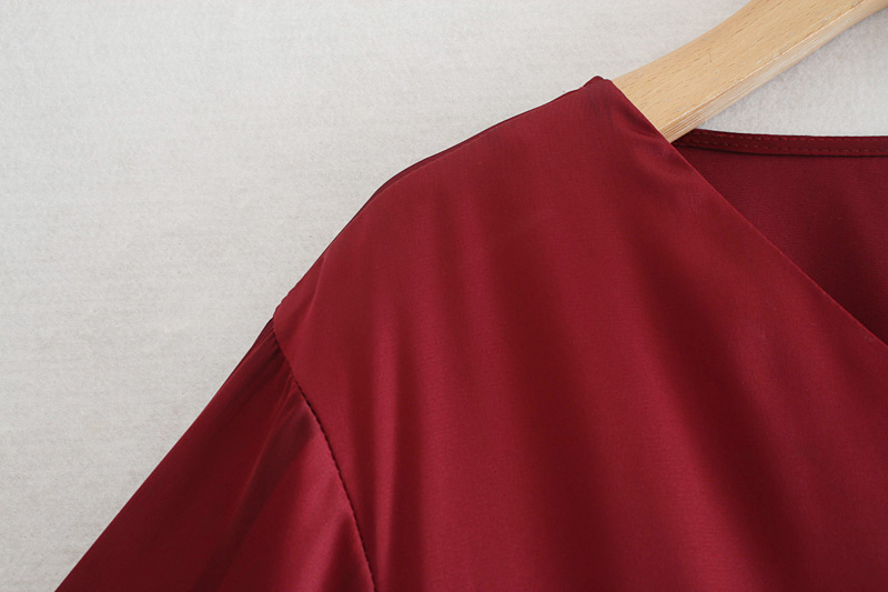Fashion Red Wine Ruffled V-neck Shirt,Tank Tops & Camis