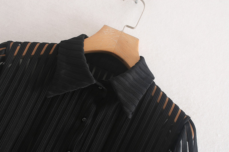 Fashion Black Striped Organza Shirt,Tank Tops & Camis