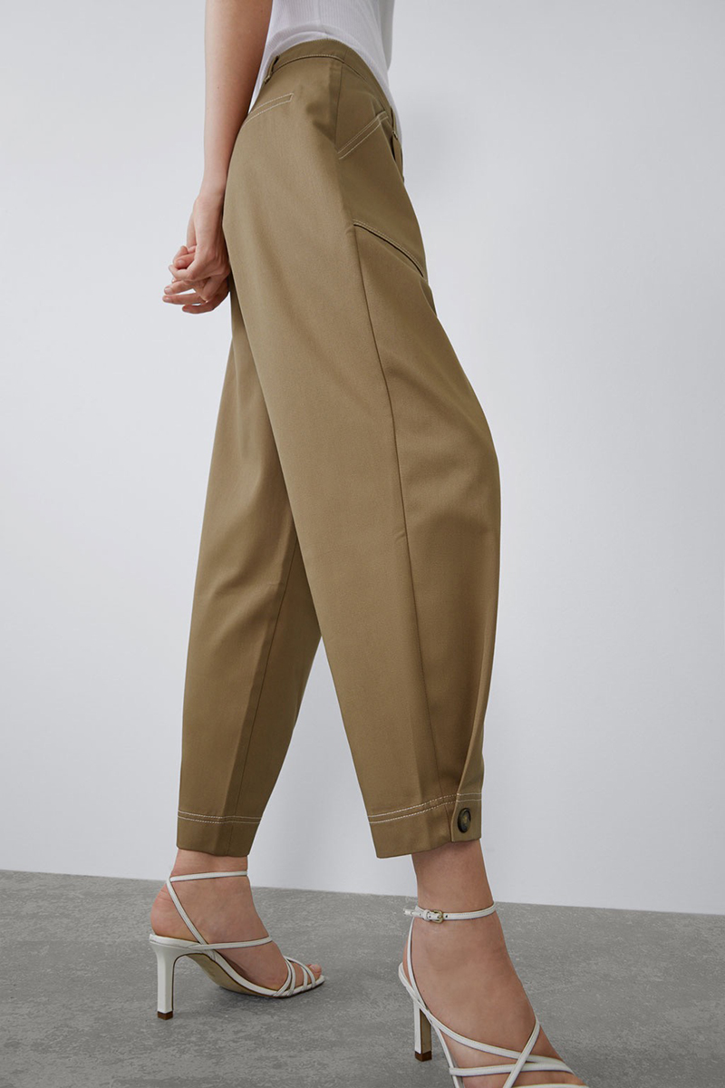 Fashion Khaki Line Foot Button Pants,Pants