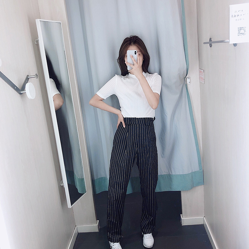 Fashion Black Striped Straight Pants,Pants
