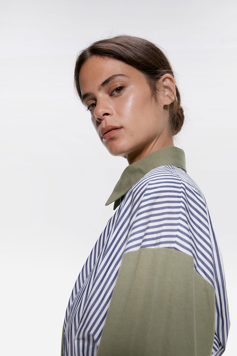 Fashion Green Striped Stitching Shirt,Tank Tops & Camis