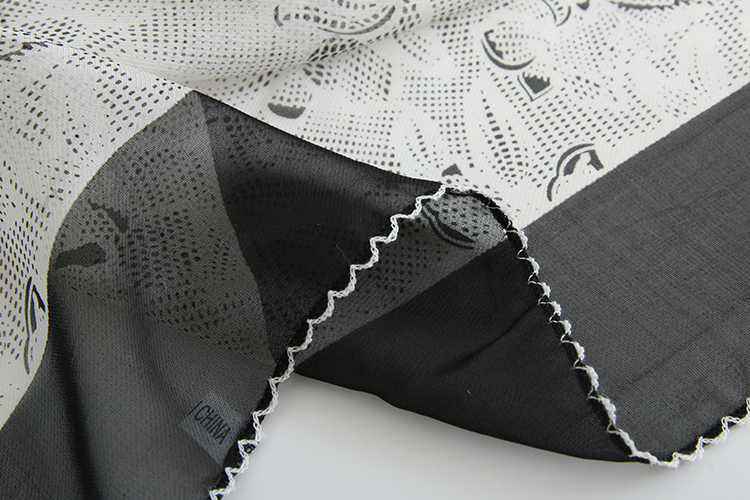 Fashion Black Contrast Color Pattern Printed Chiffon Scarf,Thin Scaves