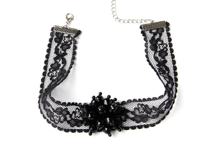Fashion Black Lace Beaded Artificial Crystal Necklace,Festival & Party Supplies