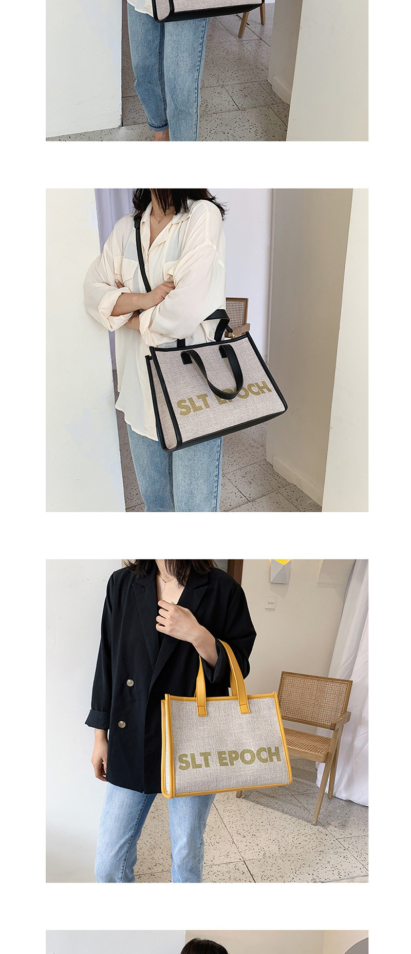 Fashion Black Contrast Shoulder Crossbody Tote,Handbags