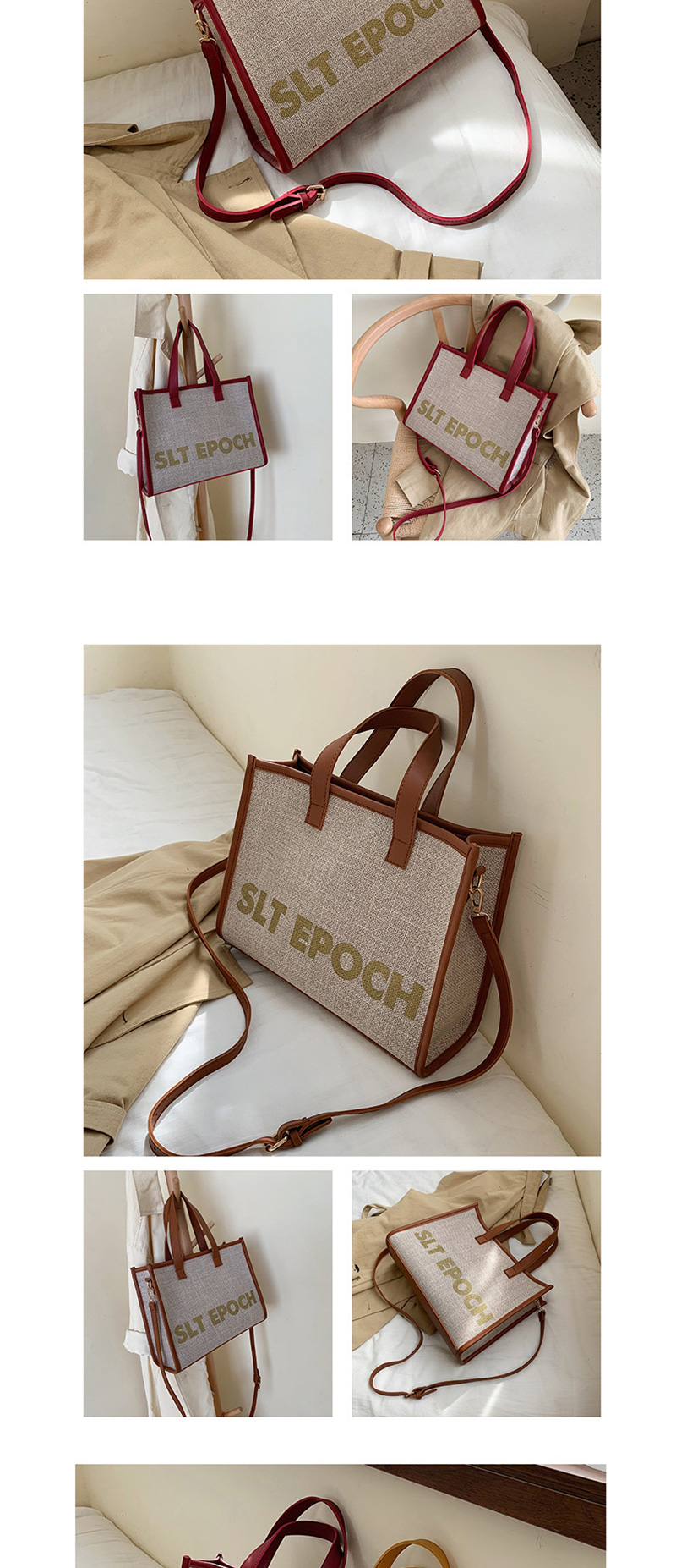 Fashion Brown Contrast Shoulder Crossbody Tote,Handbags