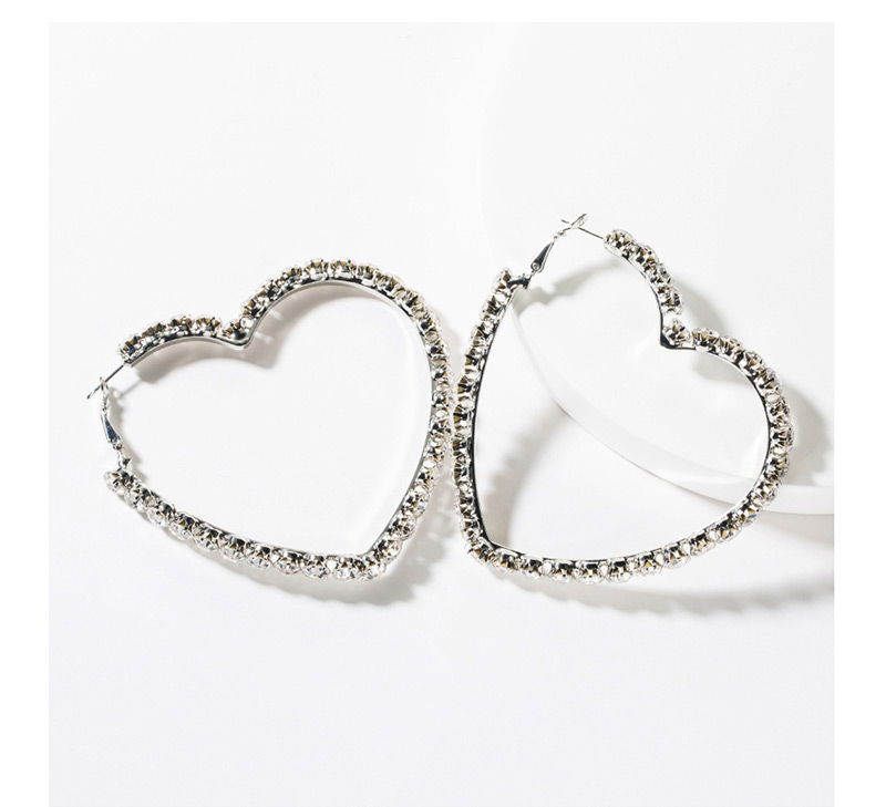 Fashion Silver Love Heart Shaped Diamond Earrings,Hoop Earrings