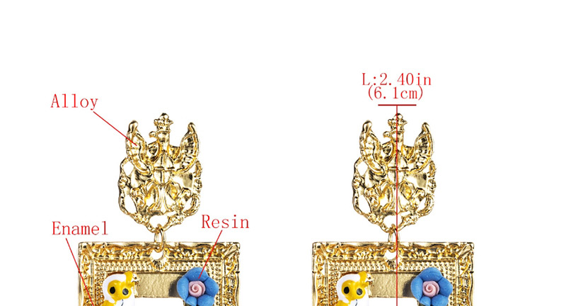 Fashion Gold Color Square Alloy Drop Oil Bird Resin Floral Diamond  Silver Needle Earrings,Drop Earrings