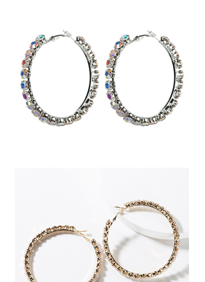 Fashion Silver No. 5 Large Circle Outer Ring With Diamond Earrings,Hoop Earrings