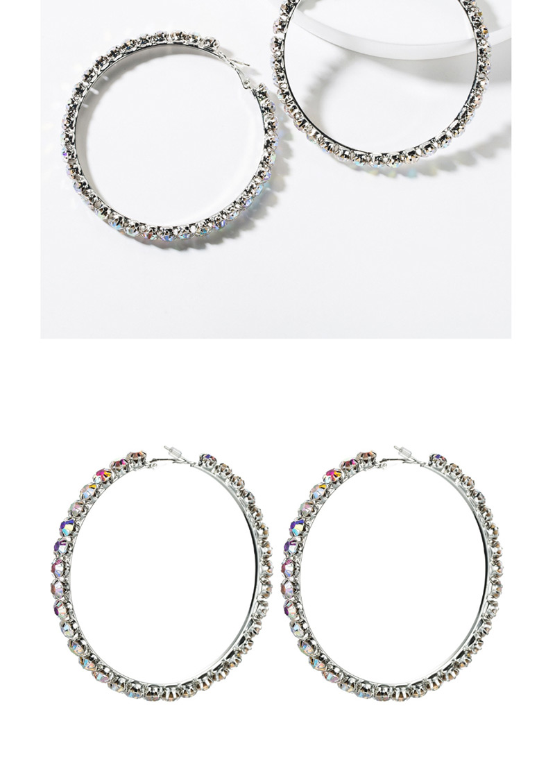 Fashion Silver No. 8 Large Circle Outer Ring With Diamond Earrings,Hoop Earrings