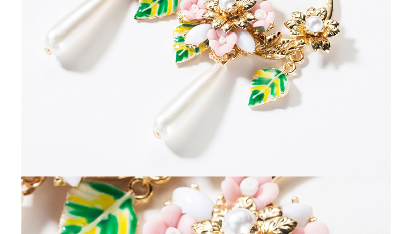 Fashion Gold Color Multilayer Alloy Drop Oil Leaf Resin Flower Imitation Pearl Earrings,Drop Earrings