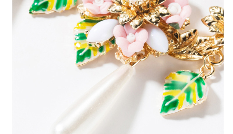 Fashion Gold Color Multilayer Alloy Drop Oil Leaf Resin Flower Imitation Pearl Earrings,Drop Earrings