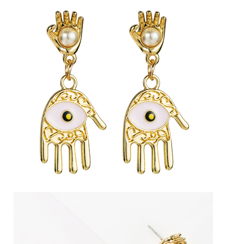 Fashion Yellow Multilayer Alloy Palm Drops Eyes With Pearl Earrings,Drop Earrings