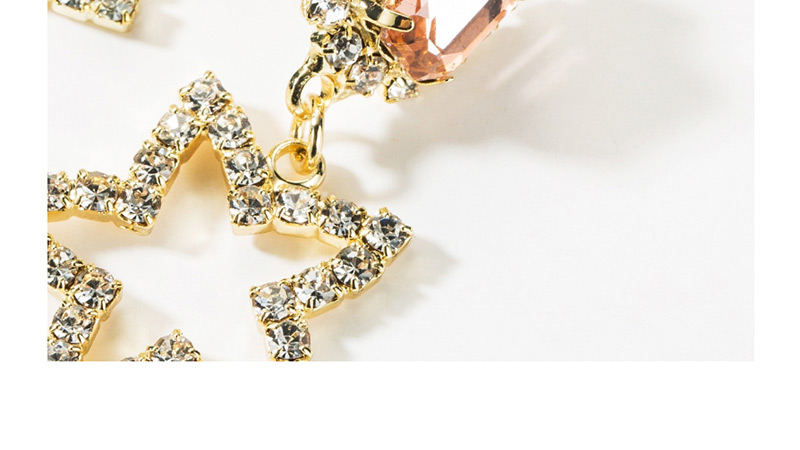 Fashion Pink Acrylic Diamond-studded Five-pointed Star  Silver Needle Asymmetric Earrings,Drop Earrings