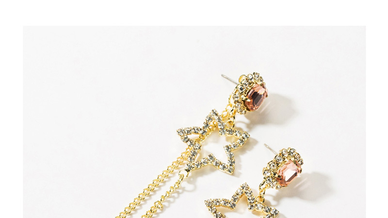 Fashion Pink Acrylic Diamond-studded Five-pointed Star  Silver Needle Asymmetric Earrings,Drop Earrings
