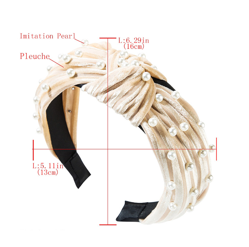Fashion Dark Brown Horizontal Striped Gold Velvet Wide-brimmed Knotted Pearl Headband,Head Band
