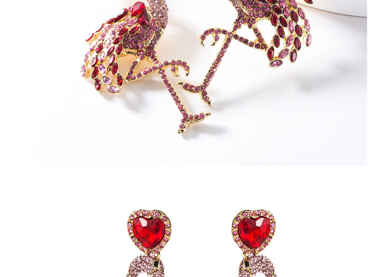 Fashion Red Acrylic Diamond Flamingo Earrings,Drop Earrings