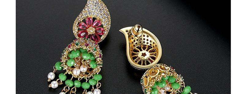 Fashion Green-t04f24 Bell Pearl Tassel Earrings,Earrings