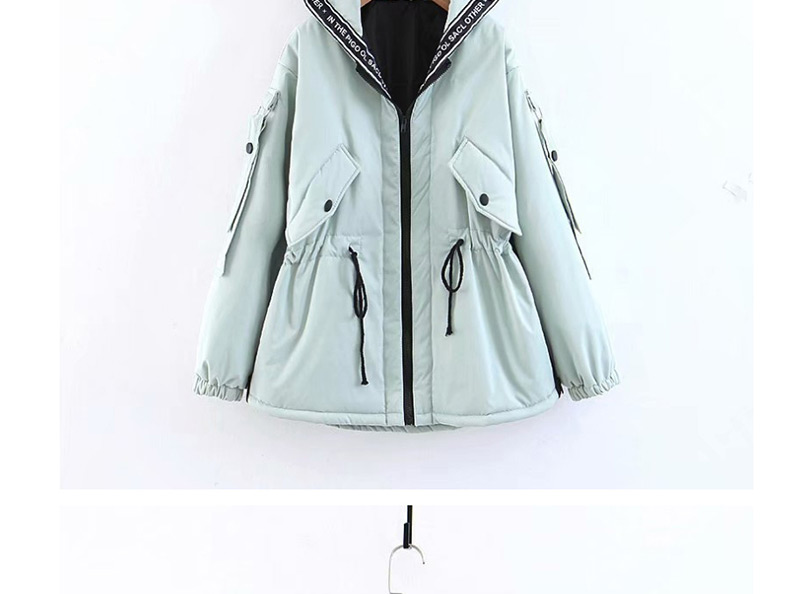 Fashion Black Thickened Drawstring Waist Hooded Cotton Coat,Coat-Jacket
