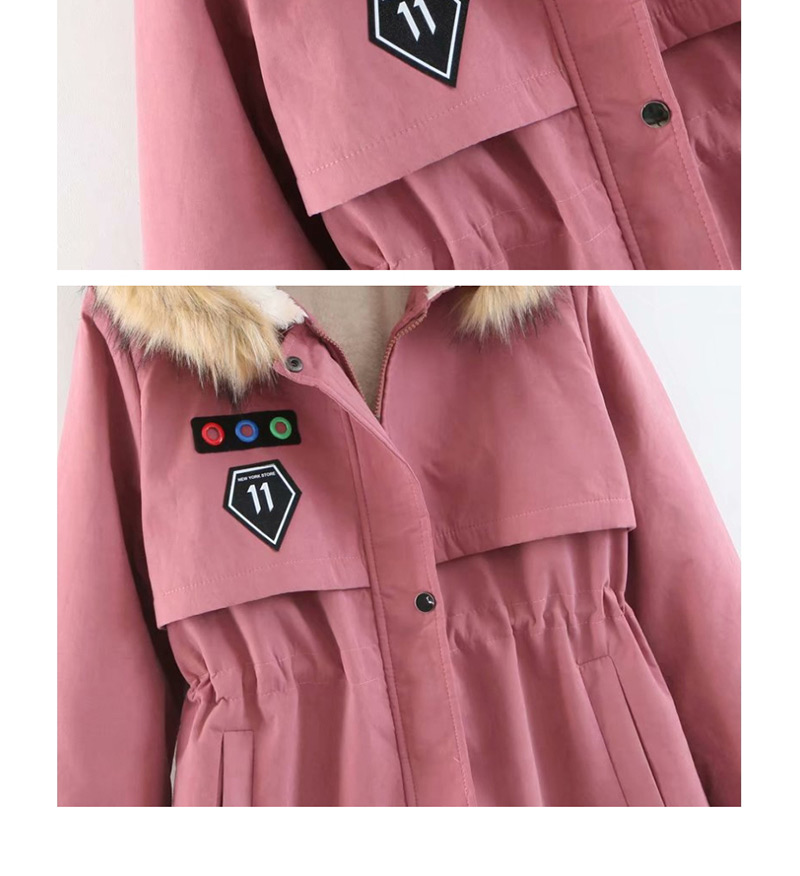 Fashion Dark Pink Long Thick Padded Coat In Hooded Fur Collar,Coat-Jacket
