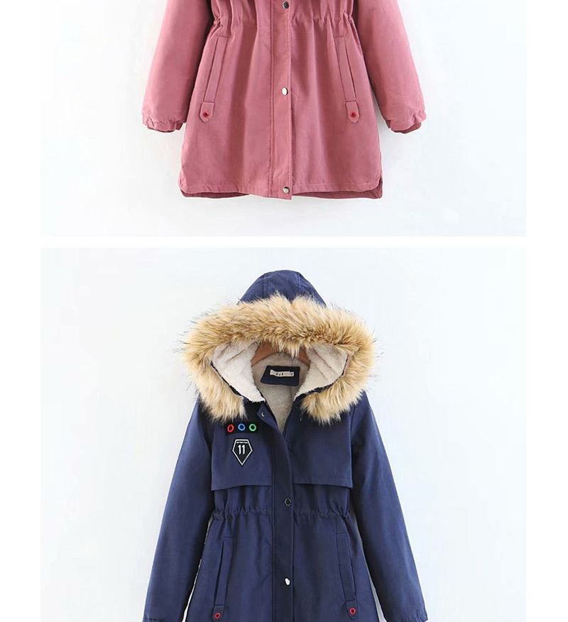 Fashion Navy Long Thick Padded Coat In Hooded Fur Collar,Coat-Jacket
