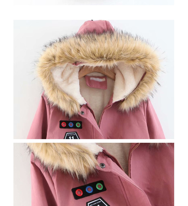 Fashion Dark Pink Long Thick Padded Coat In Hooded Fur Collar,Coat-Jacket