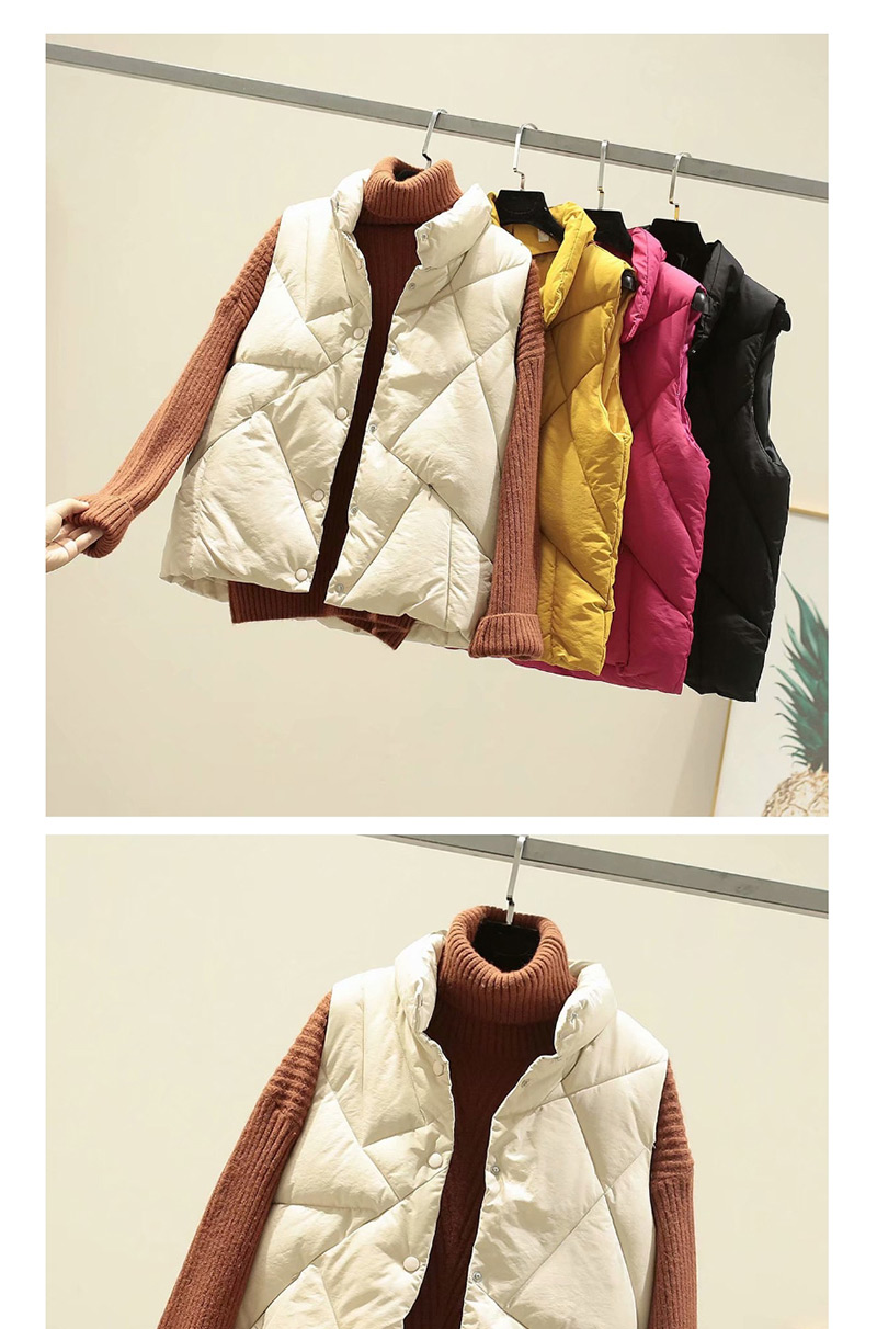 Fashion Creamy-white Stand Collar Thick Geometric Pattern Cotton Vest,Coat-Jacket