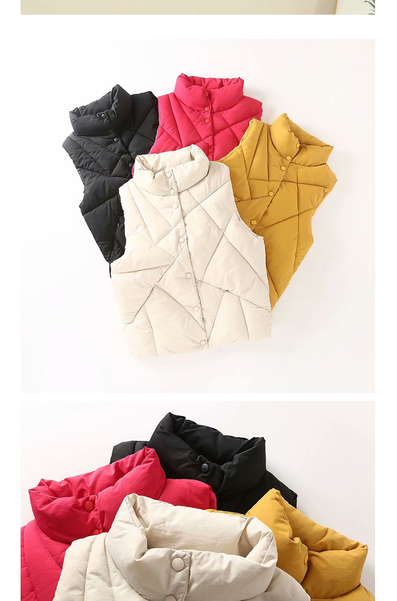 Fashion Red Stand Collar Thick Geometric Pattern Cotton Vest,Coat-Jacket