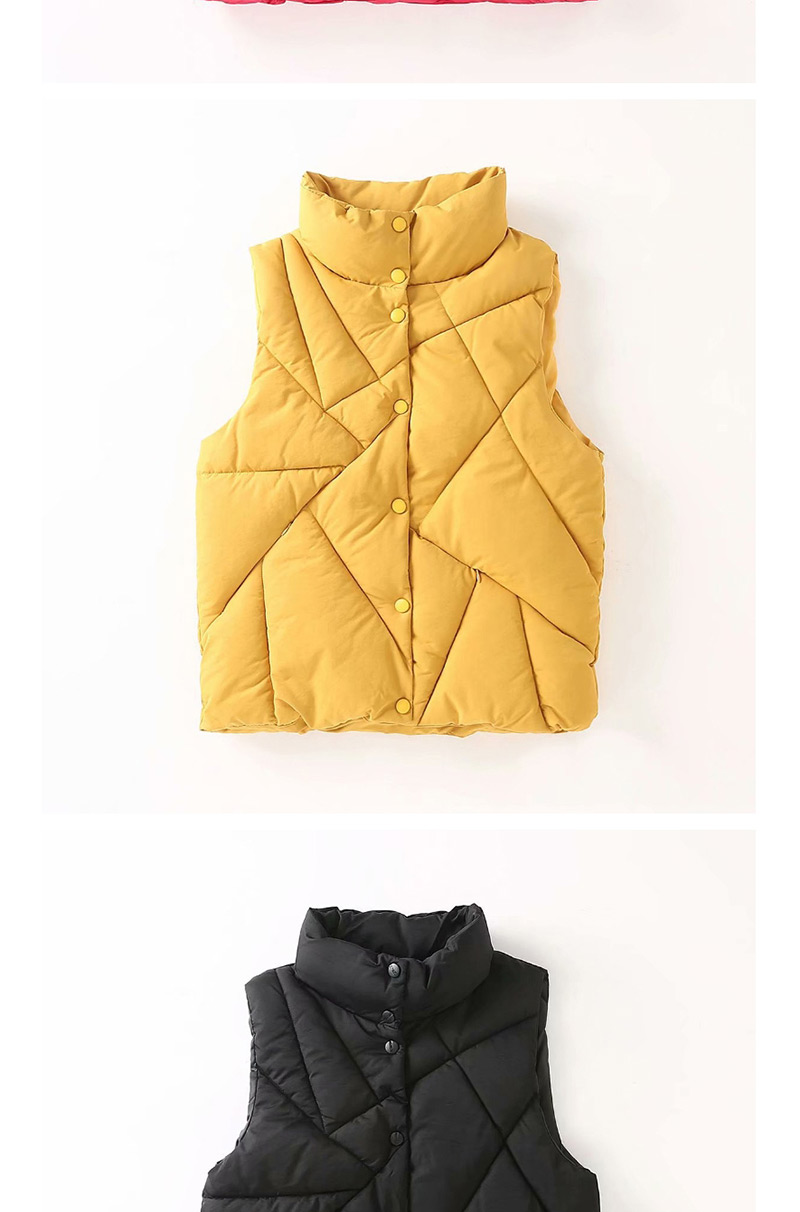 Fashion Red Stand Collar Thick Geometric Pattern Cotton Vest,Coat-Jacket