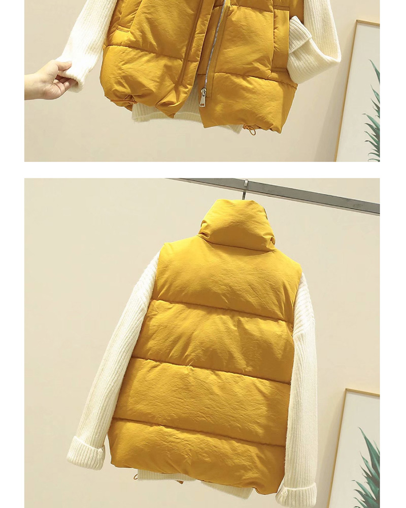 Fashion Yellow Diagonal Zipper Thick Cotton Vest,Coat-Jacket