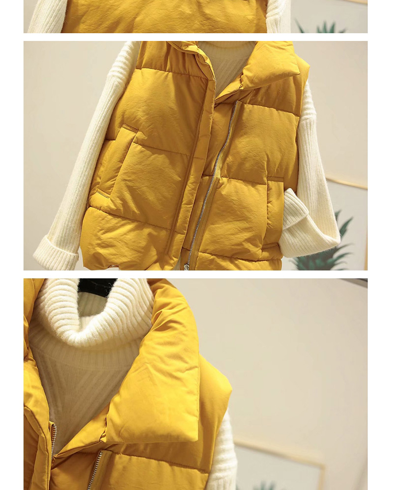 Fashion Yellow Diagonal Zipper Thick Cotton Vest,Coat-Jacket