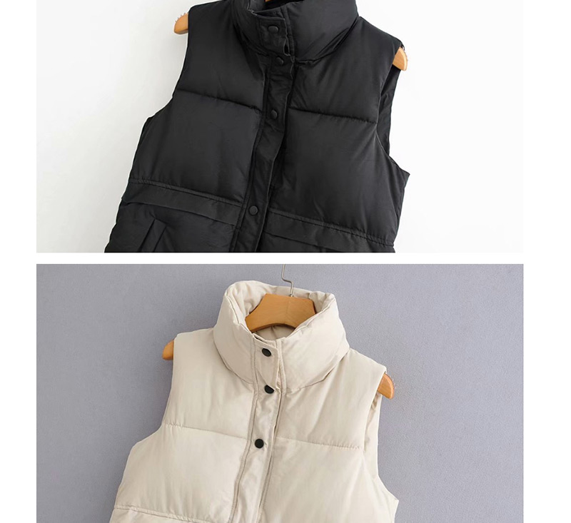 Fashion Black Single-breasted Collar Cotton Vest,Coat-Jacket