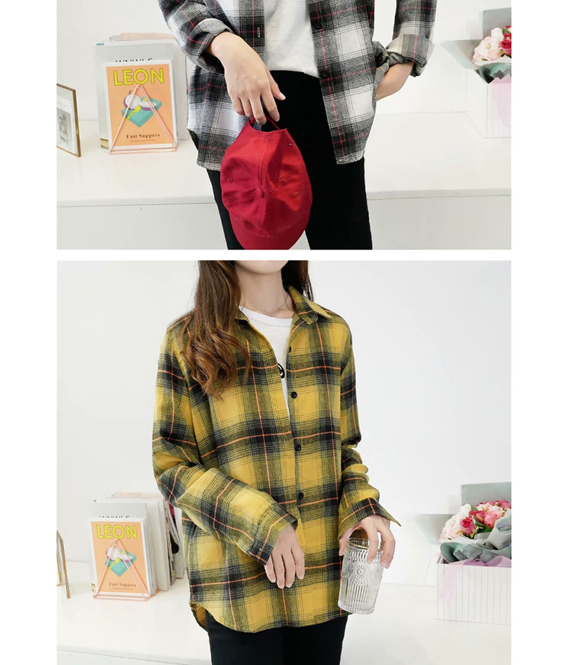 Fashion Red Printed Plaid Lapels Single-breasted Shirt,Blouses