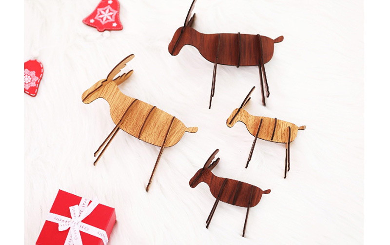 Fashion Small Walnut Color Diy Elk Ornaments Wooden Elk Ornaments,Festival & Party Supplies