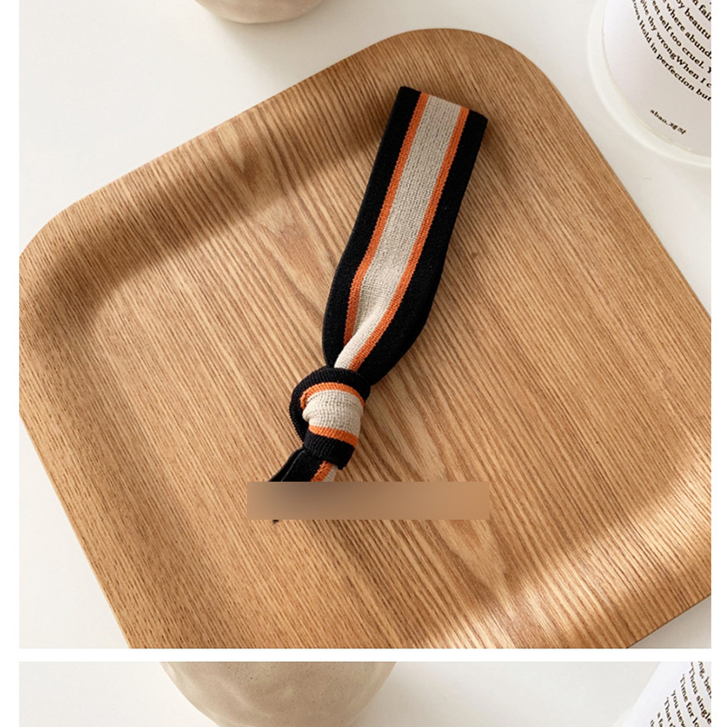 Fashion Black Tangerine Striped Knotted Wide Rubber Band,Hair Ring