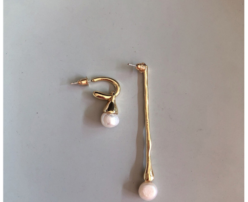 Fashion Gold Metal Plated With Natural Pearl Asymmetrical Earrings,Drop Earrings