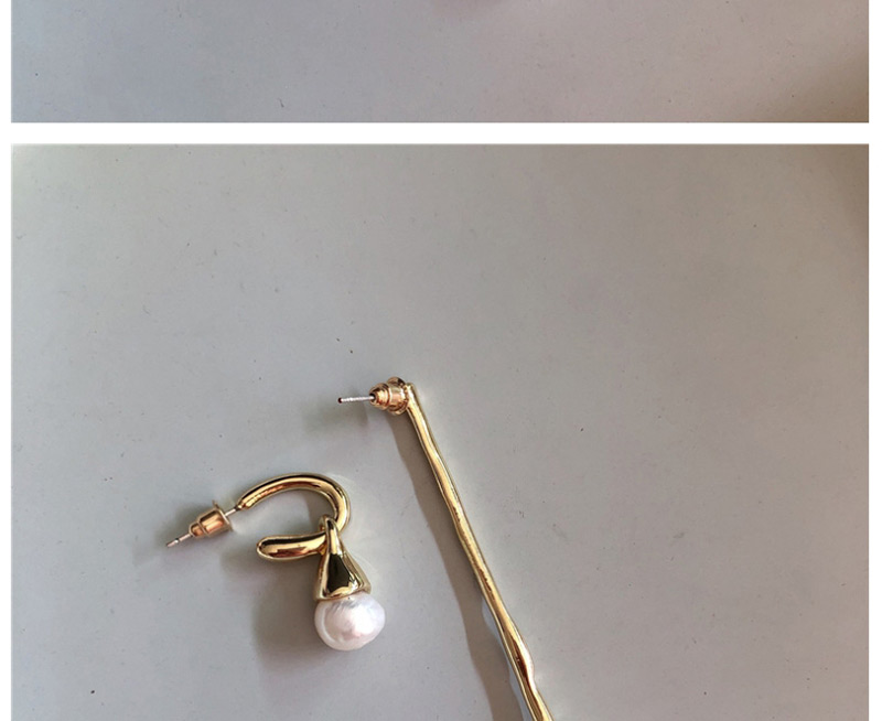 Fashion Gold Metal Plated With Natural Pearl Asymmetrical Earrings,Drop Earrings